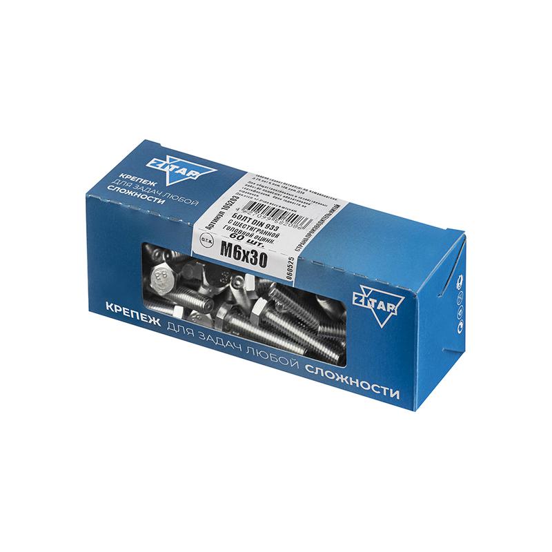  Болт с шестигранной головкой М6х30 DIN 933 оцинк. (уп.60шт) Tech-Krep/Zitar 105203 фото в каталоге от BTSprom.by