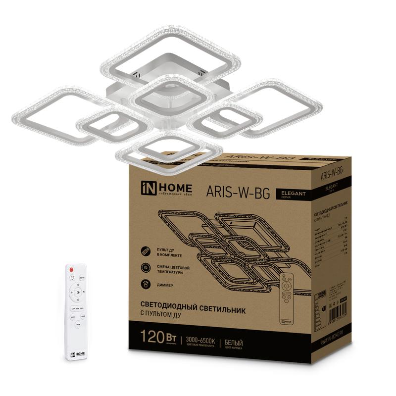 светильник светодиодный elegant aris-w-bg 120вт 3000-6500к 10500лм 230в 600х600х110мм пу бел. in home 4690612043272 от BTSprom.by