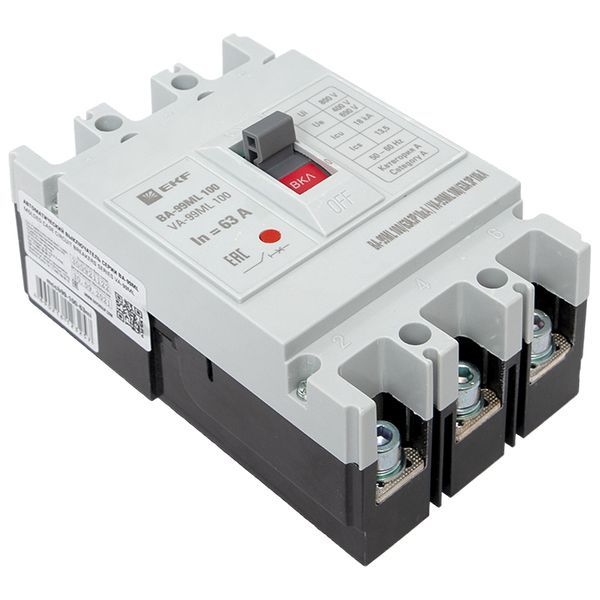  Выключатель автоматический 3п 100/63А 18кА ВА-99МL Basic EKF mccb99-100-63mi фото в каталоге от BTSprom.by