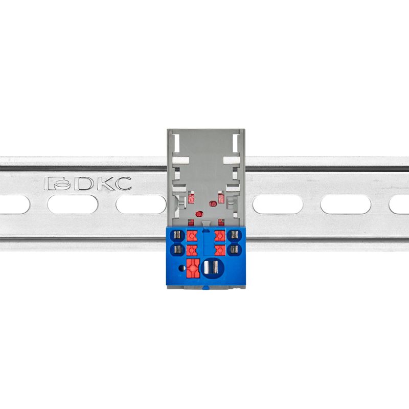 Блок распределительный с вертикал. адаптером на рейки шир. 15/35мм зажим push-in 1 ввод 6кв.мм 4 точки подключения 2.5кв.мм син. DKC DTP1-104-104SPUB-V фото в каталоге от BTSprom.by