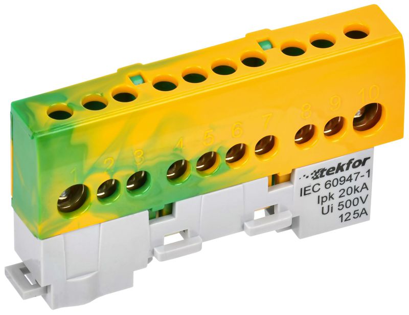 шина pe "земля" изол. на универс. держ. 8х12-10-жз tekfor iek tf-nn20-10-kl-k52 от BTSprom.by