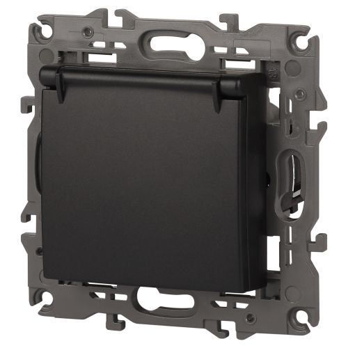  Розетка 1-м СП Эра Elegance 14-2103-05 16А IP20 16AX 250В 2P+E Schuko защ. шторки с крышкой антрацит Эра Б0034282 фото в каталоге от BTSprom.by