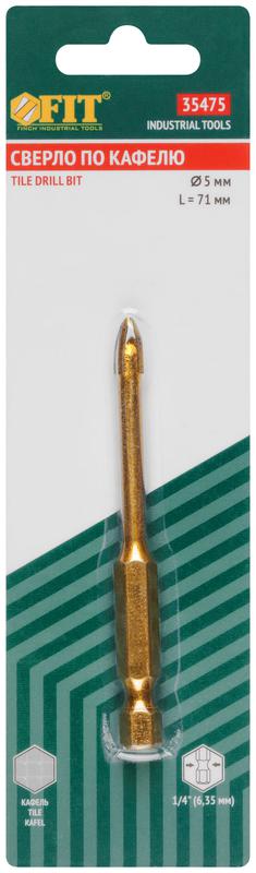  Сверло по кафелю 4 режущие кромки титан. покрытие U-хвостовик под биту 5х71мм FIT 35475 фото в каталоге от BTSprom.by