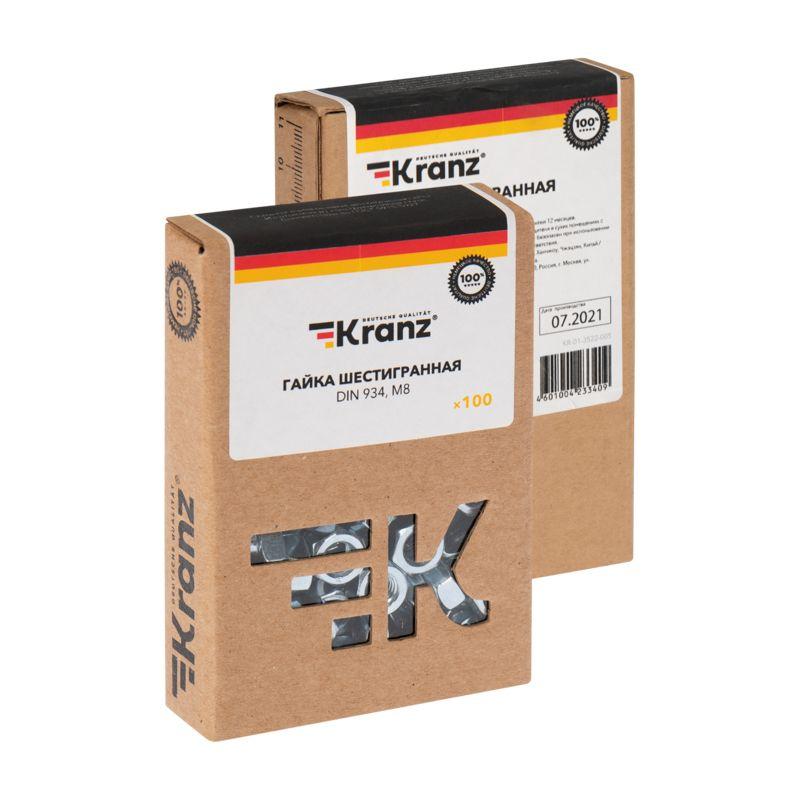  Гайка шестигранная М8 DIN 934 (уп.100шт) Kranz KR-01-3522-005 фото в каталоге от BTSprom.by