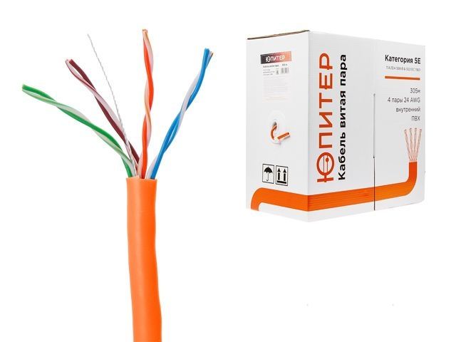 кабель витая пара u/utp cat5e 4х2х24awg (0.51мм) 305м, cca, внутр. (пвх) юпитер (юпитер) jp3002 от BTSprom.by