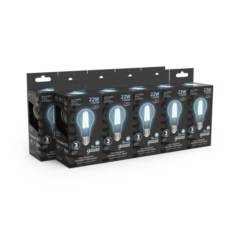 Лампа светодиодная филаментная Black Filament 22Вт A70 грушевидная 4100К нейтр. бел. E27 2100лм GAUSS 102902222 фото в каталоге от BTSprom.by