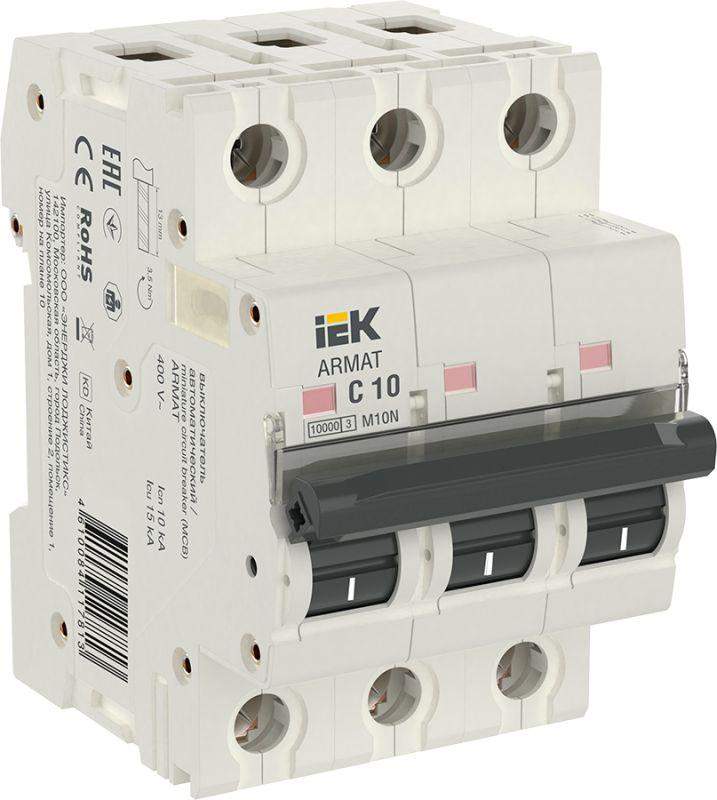 выключатель автоматический модульный 3п c 10а m10n armat iek ar-m10n-3-c010 от BTSprom.by