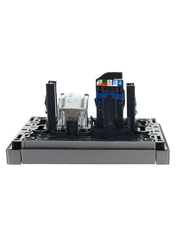  Розетка 2-м TV+RJ45 кат.6 FORTE&PIANO FP537 сталь IEK FP-AK20-2-K46 фото в каталоге от BTSprom.by