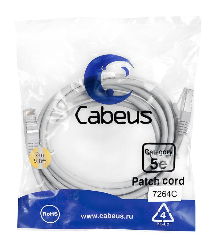 патч-корд f/utp кат.5e pc-ftp-rj45-cat.5e-3m 2xrj45/8p8c экранир. pvc 3м сер. cabeus 7264c от BTSprom.by