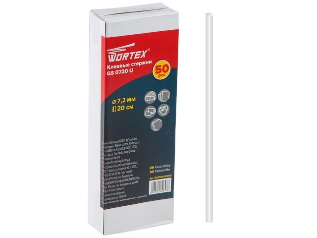клеевые стержни wortex gs 0720 u (pvc универсальный, 7,2*200мм, 50шт, коробка) (pvc универсальный) gs0720u00025 от BTSprom.by