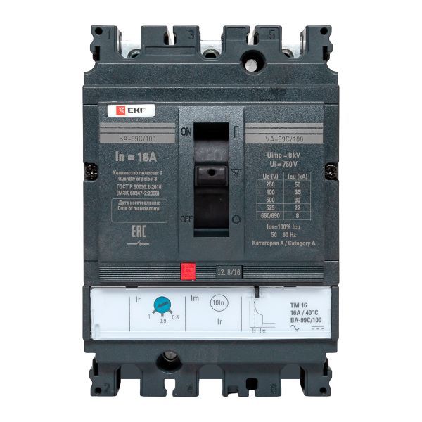  Выключатель автоматический 3п 100/16А 36кА ВА-99C Compact NS PROxima EKF mccb99C-100-16 фото в каталоге от BTSprom.by