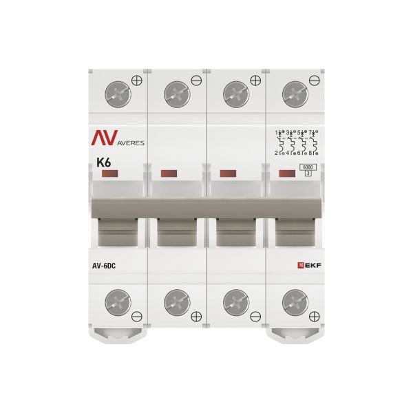 Выключатель автоматический модульный 4п K 6А 6кА AV-6 DC AVERES EKF mcb6-DC-4-06K-av фото в каталоге от BTSprom.by