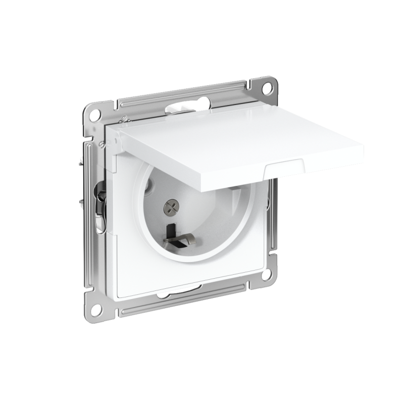 розетка 1-м сп atlasdesign 16а ip20 с заземл. защ. шторки с крышкой механизм бел. se atn000146 от BTSprom.by