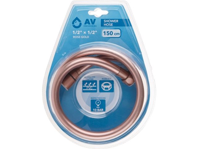 шланг душевой, pvc, 1/2" г-г 150 см, розовое золото, av engineering (гайка латунь, 10 бар) avsss-113 от BTSprom.by