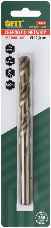  Сверло по металлу Профи 12.0мм HSS с добавкой кобальта 5% (блист.1шт) FIT 34484 фото в каталоге от BTSprom.by