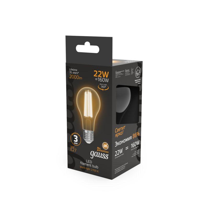 Лампа светодиодная филаментная Black Filament 22Вт A70 грушевидная 2700К тепл. бел. E27 2000лм GAUSS 102902122 фото в каталоге от BTSprom.by