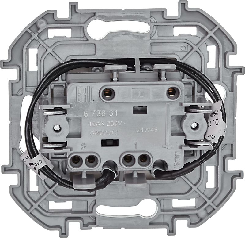 Выключатель 2-кл. Inspiria 10А IP20 250В 10AX с подсветкой/индикацией механизм сл. кость IEK 673631 фото в каталоге от BTSprom.by