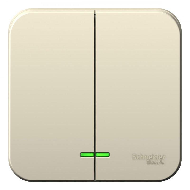 выключатель 2-кл. оп blanca 10а ip20 (сх. 5) 250в с подсветкой с изолир. пластиной молочн. se blnva105112 от BTSprom.by