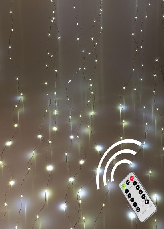 гирлянда светодиодная "дождь" 3х3м 300led с крючками для крепления тепл. бел. 8 режимов мигания питание от usb 5в пульт ду космос koc_cur-u103 от BTSprom.by