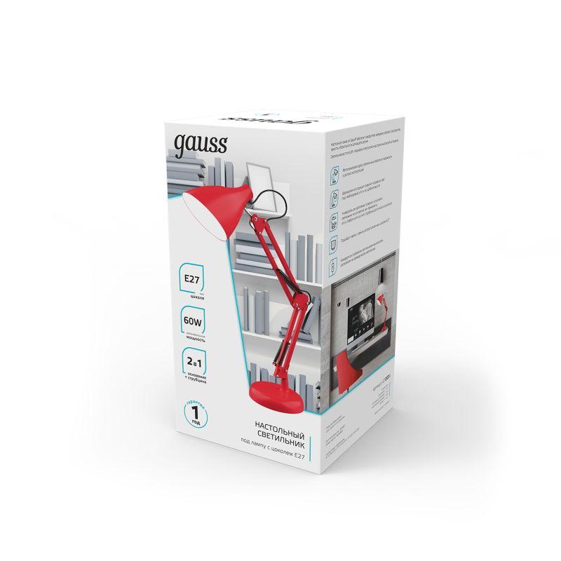  Светильник GTL 60Вт E27 струбцина и основание красн. GAUSS GT0034 фото в каталоге от BTSprom.by