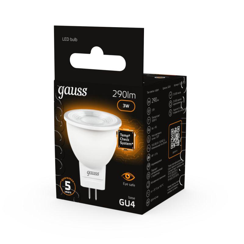 Лампа светодиодная Black 3Вт MR11 софит 3000К тепл. бел. GU4 290лм GAUSS 132517103 фото в каталоге от BTSprom.by