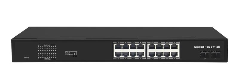 коммутатор неуправляемый 16poe 802.3af/at портов 1000мбит/с 9-16 порт до 250м cat6 2 sfp порта 1000мбит/с 300вт nikomax gl-sw-g005-16p от BTSprom.by