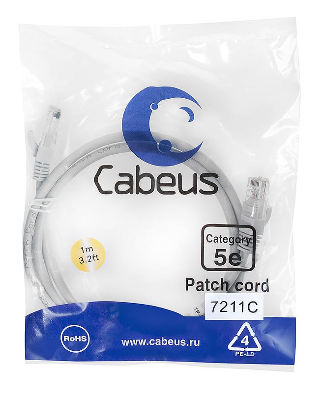 патч-корд u/utp кат.5e pc-utp-rj45-cat.5e-1m 2хrj45/8p8c неэкранир. pvc 1м сер. cabeus 7211c от BTSprom.by