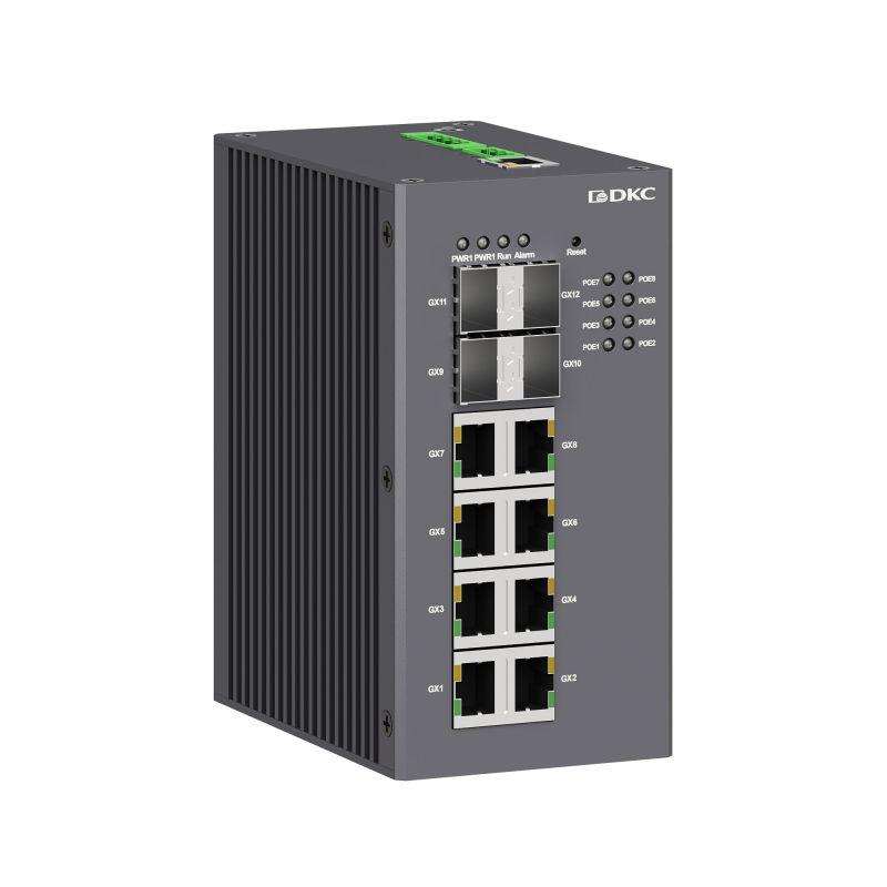 коммутатор промышленный управляемый с поддержкой poe 4х100base-x 1000base-x 10/100/1000base-t(x) sfp слота: 8х10/100/1000base-t(x) rj45 poe портов 48в dc (18-57в dc) с резервированием dkc n2000-4gx8gp-p4 от BTSprom.by