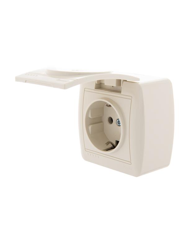  Розетка 1-м ОП Demet с заземл. с защ. крышкой керамика крем. LEZARD 711-0300-123 фото в каталоге от BTSprom.by