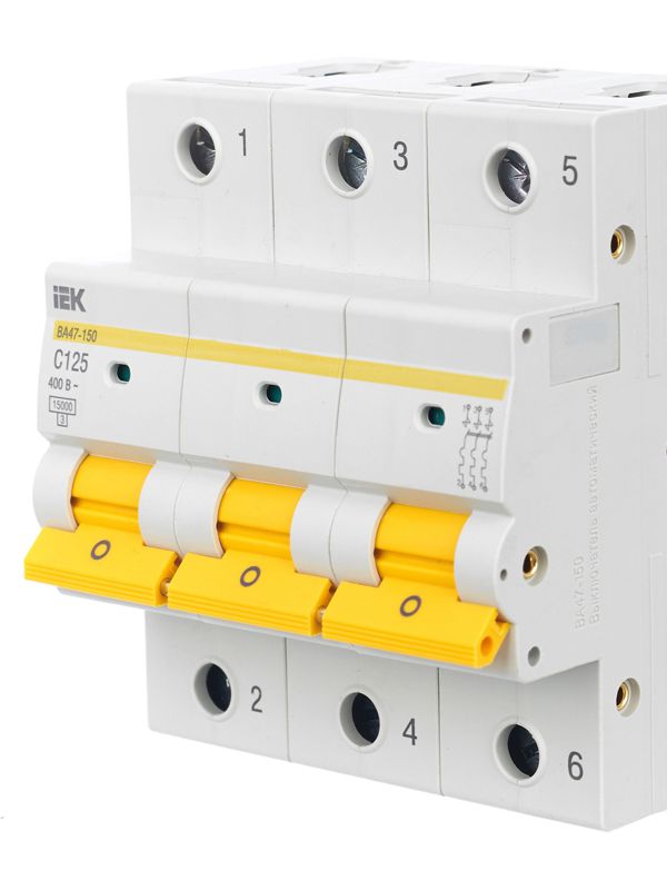  Выключатель автоматический модульный 3п C 125А 15кА ВА47-150 KARAT IEK MVA50-3-125-C фото в каталоге от BTSprom.by