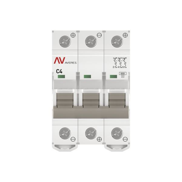  Выключатель автоматический модульный 3п C 4А 6кА AV-6 AVERES EKF mcb6-DC-3-04C-av фото в каталоге от BTSprom.by