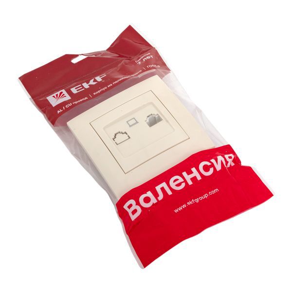  Розетка компьютерная 1-м СП Валенсия RJ45 крем. PROxima EKF EWK01-035-20 фото в каталоге от BTSprom.by