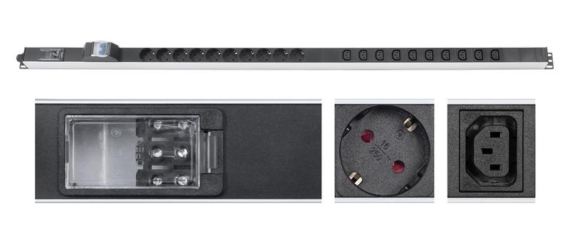 блок розеток для 19дюйм шкафов pdu-16-10s-10c13-b-t вертик. 10 розеток schuko 10 розеток iec 320 c13 16а автомат защиты алюм. корпус клем. колодка 9550c от BTSprom.by