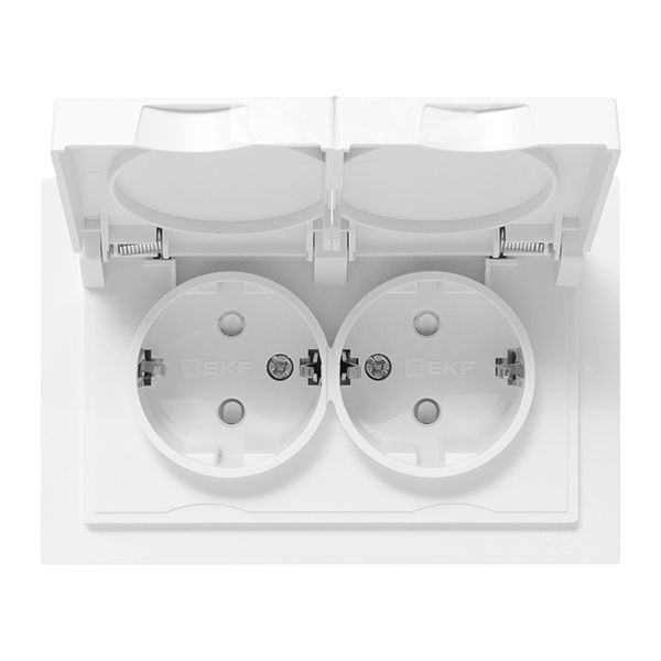  Розетка 2-м СП Эпика 16А IP44 с заземл. защ. шторки с рамкой с крышками механизм бел. EKF UP1-SOW-211-44 фото в каталоге от BTSprom.by