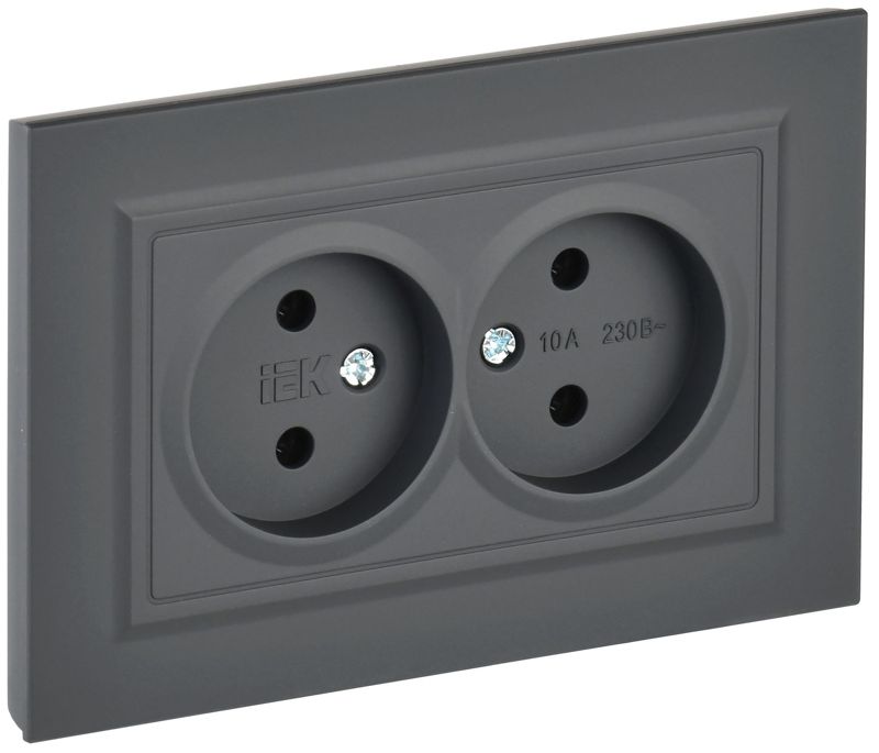 розетка 2-м сп brite рс12-2-брг 10а в сборе без заземл. без защ. шторок графит iek br-r20-10-k53-f от BTSprom.by