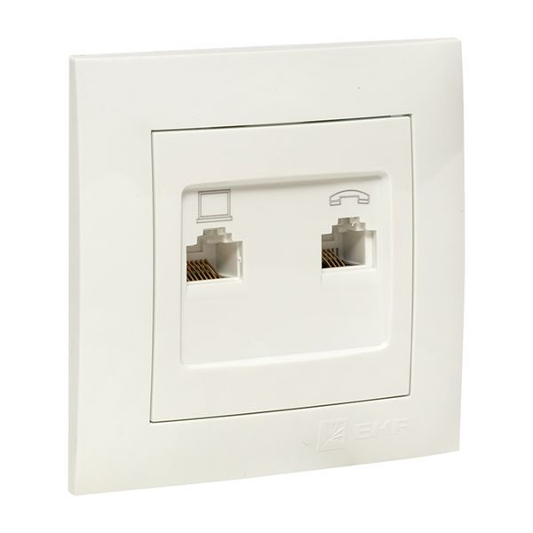  Розетка компьютерная + телефонная 2-м СП Валенсия RJ45 + RJ11 бел. PROxima EKF EWK02-035-30 фото в каталоге от BTSprom.by