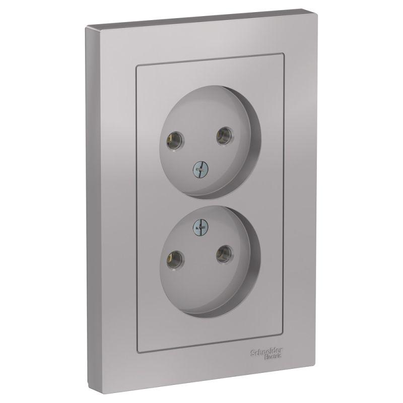 розетка 2-м сп atlasdesign 16а ip20 без заземл. в сборе алюм. se atn000320 от BTSprom.by