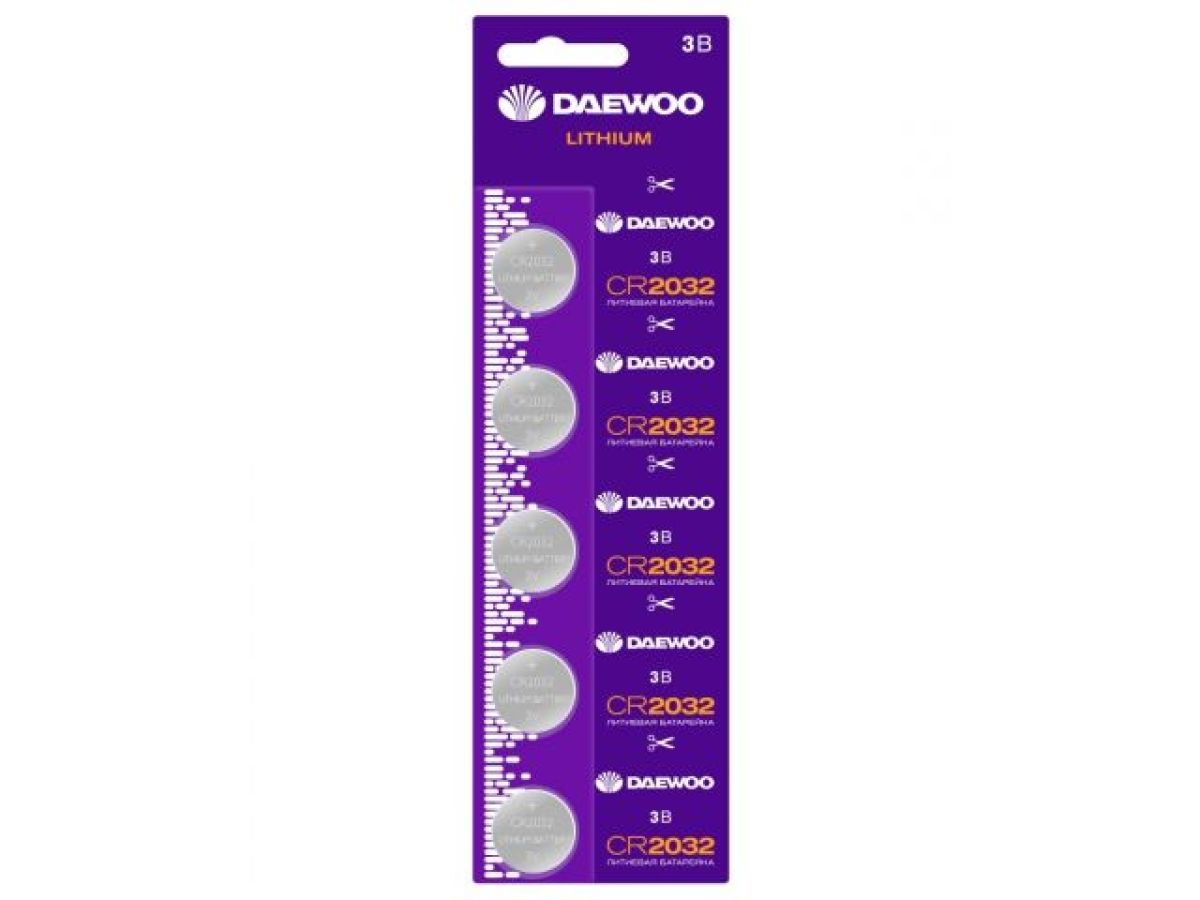 батарейка cr2032 3v lithium 5шт.(блистер) daewoo (литиевая) 5030268 от BTSprom.by
