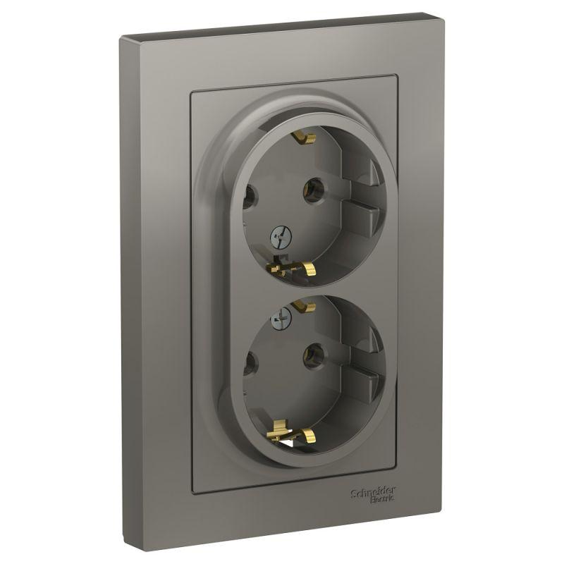 розетка 2-м сп atlasdesign 16а ip20 с заземл. в сборе сталь se atn000924 от BTSprom.by