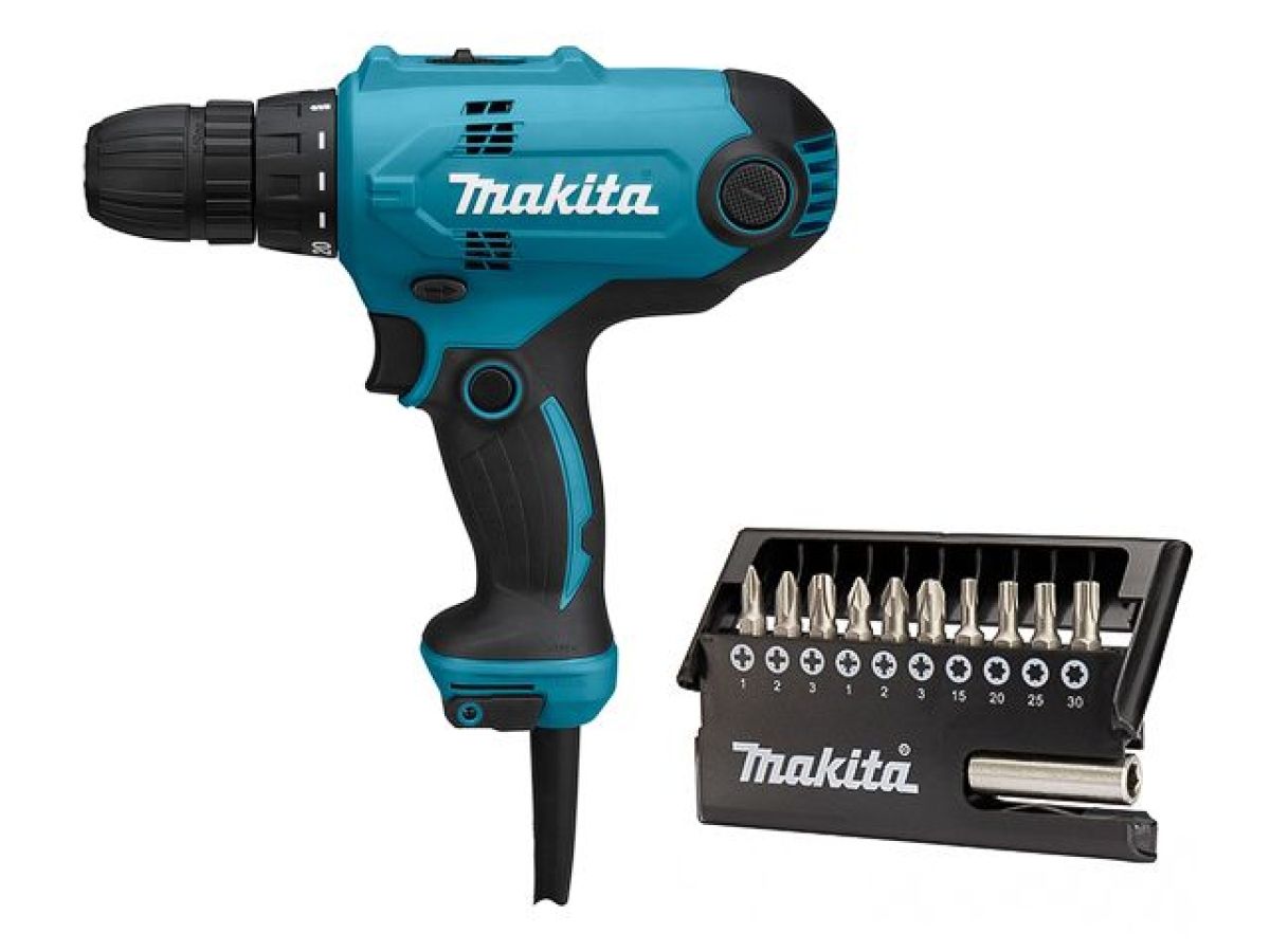 дрель-шуруповерт makita df 0300 в кор. + набор бит (11 шт.) (320.0 в, 2 скор., 56 нм, 1500/450 об/мин) df0300x2 от BTSprom.by