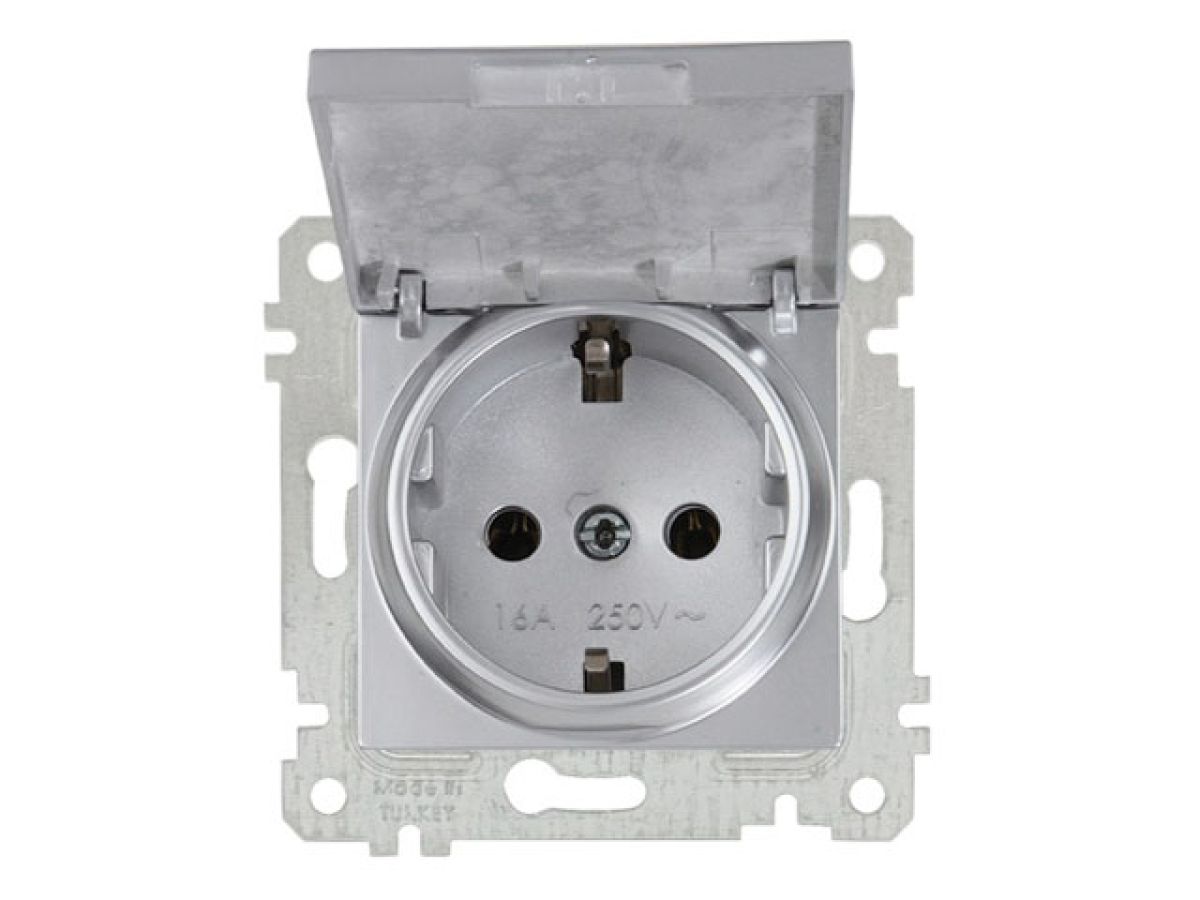 розетка 1-ая (скрытая, без рамки, с/з, с крышкой) серебро, rita, mutlusan (16 a, 250 v, ip 20) 2200 610 0282 от BTSprom.by