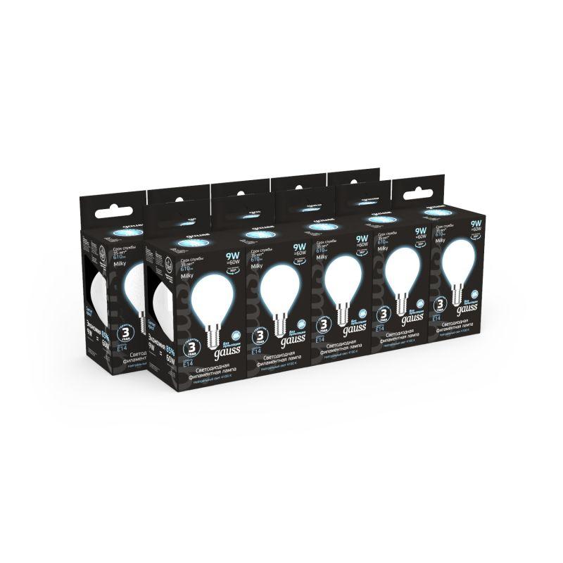 Лампа светодиодная филаментная Black Filament 9Вт P45 шар матовая 4100К нейтр. бел. E14 610лм GAUSS 105201209 фото в каталоге от BTSprom.by