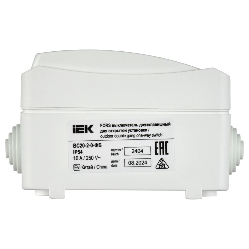  Выключатель 2-кл. ОП Форс IP54 ВС20-2-0-ФБ бел. IEK EVS20-K01-10-54-DC фото в каталоге от BTSprom.by