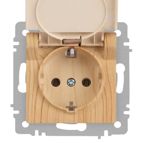  Розетка 1-м СП Accent 6-203-11 16А IP20 250В 2P+E Schuko с крышкой AL/CU сосна Intro Б0063479 фото в каталоге от BTSprom.by