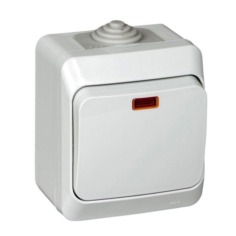  Выключатель 1-кл. ОП Этюд 10А IP44 10AX с подсветкой сер. SE BA10-045C фото в каталоге от BTSprom.by