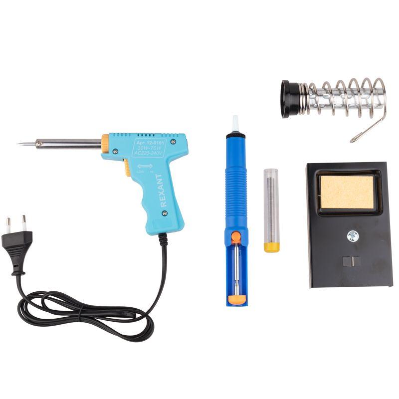  Набор для пайки (паяльник импульсный 30/70 Вт оловоотсос подставка припой) Rexant 12-0164 фото в каталоге от BTSprom.by