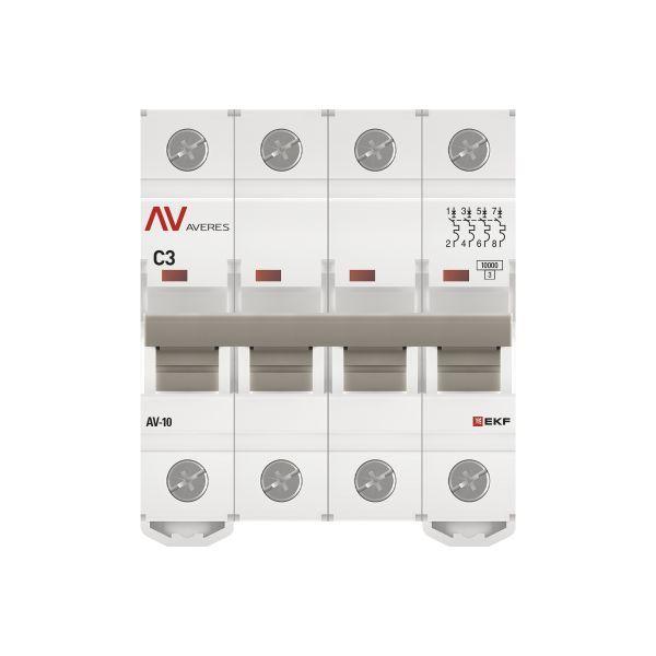  Выключатель автоматический модульный 4п C 3А 10кА AV-10 AVERES EKF mcb10-4-03C-av фото в каталоге от BTSprom.by