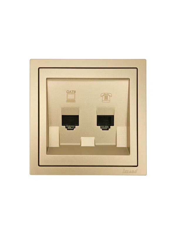  Розетка компьютер+телефон СП ZIMA IP20 с модулем Cat 6 зол. LEZARD 704-3688-144 фото в каталоге от BTSprom.by