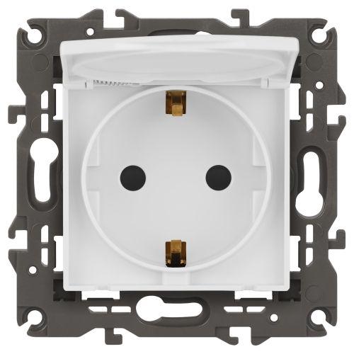  Розетка Elegance 14-2103-01М 16А 250В 2P+E Schuko защ. шторки с крышкой матов. бел. Эра Б0065808 фото в каталоге от BTSprom.by