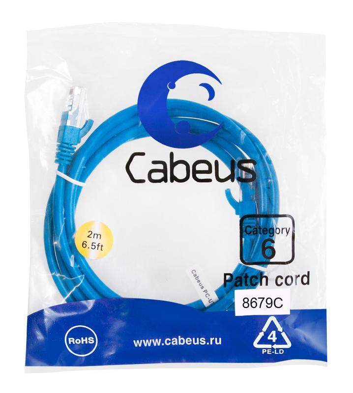 патч-корд u/utp кат.6 pc-utp-rj45-cat.6-2m-bl 2xrj45/8p8c неэкранир. pvc 2м син. cabeus 8679c от BTSprom.by